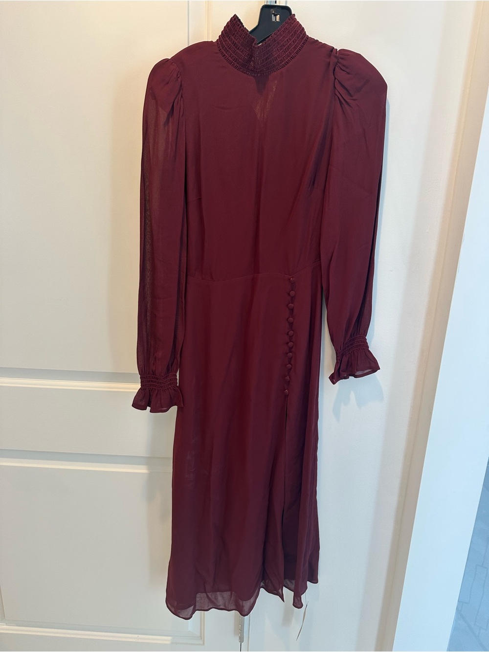 Reformation Wine Red High-Neck Long Sleeve Midi Dress